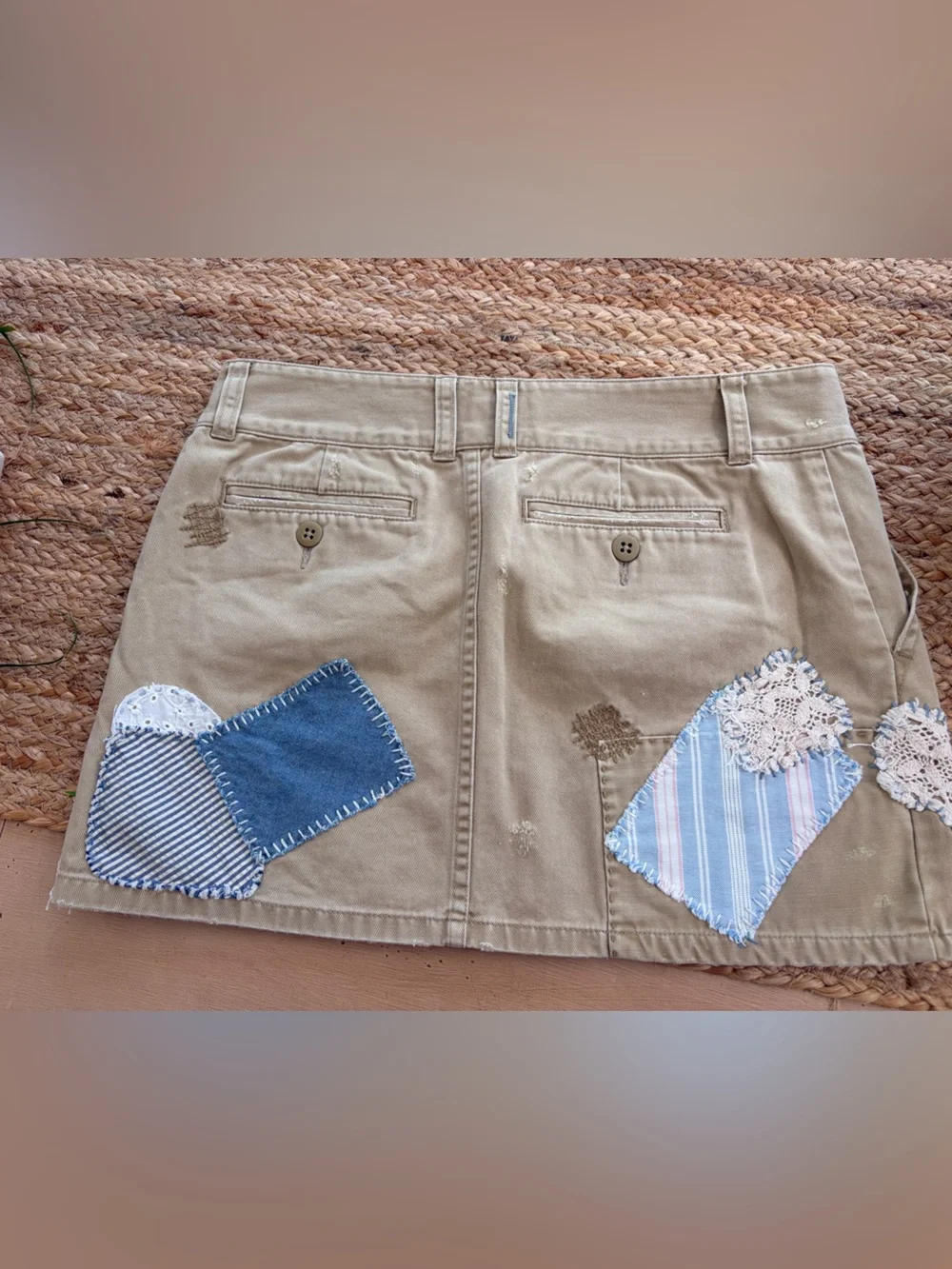 Girls size 16 Ralph Lauren vintage patchwork khaki miniskirt- rare find